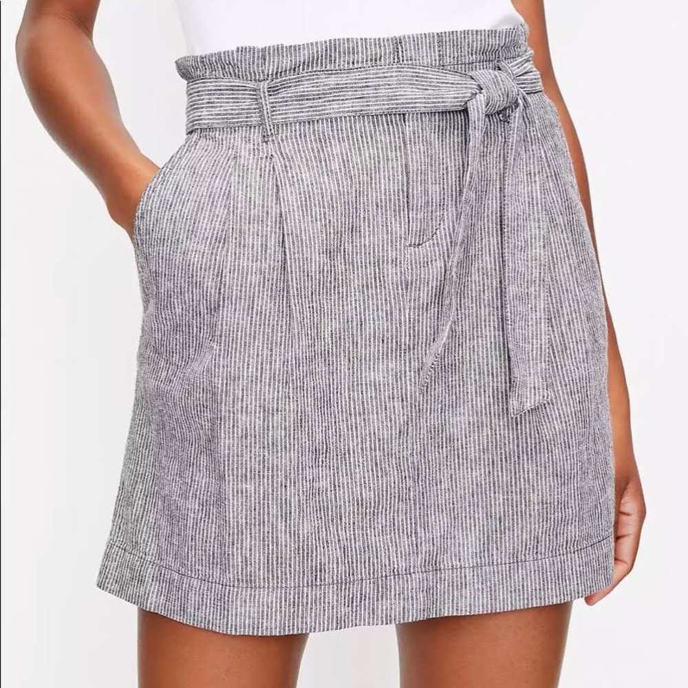 Loft Stripe Paperbag Linen Blend Skirt Size 8